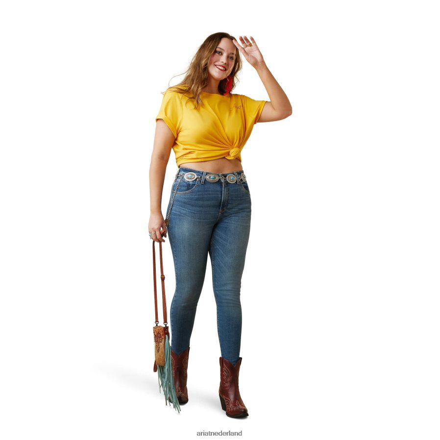 dooier geel echt cool koeienshirt Ariat vrouwen topjes PJ26LN2871