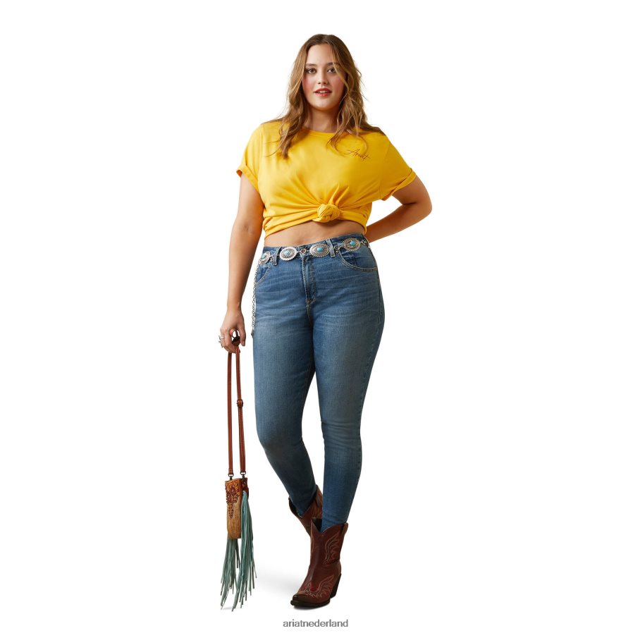 dooier geel echt cool koeienshirt Ariat vrouwen topjes PJ26LN2871