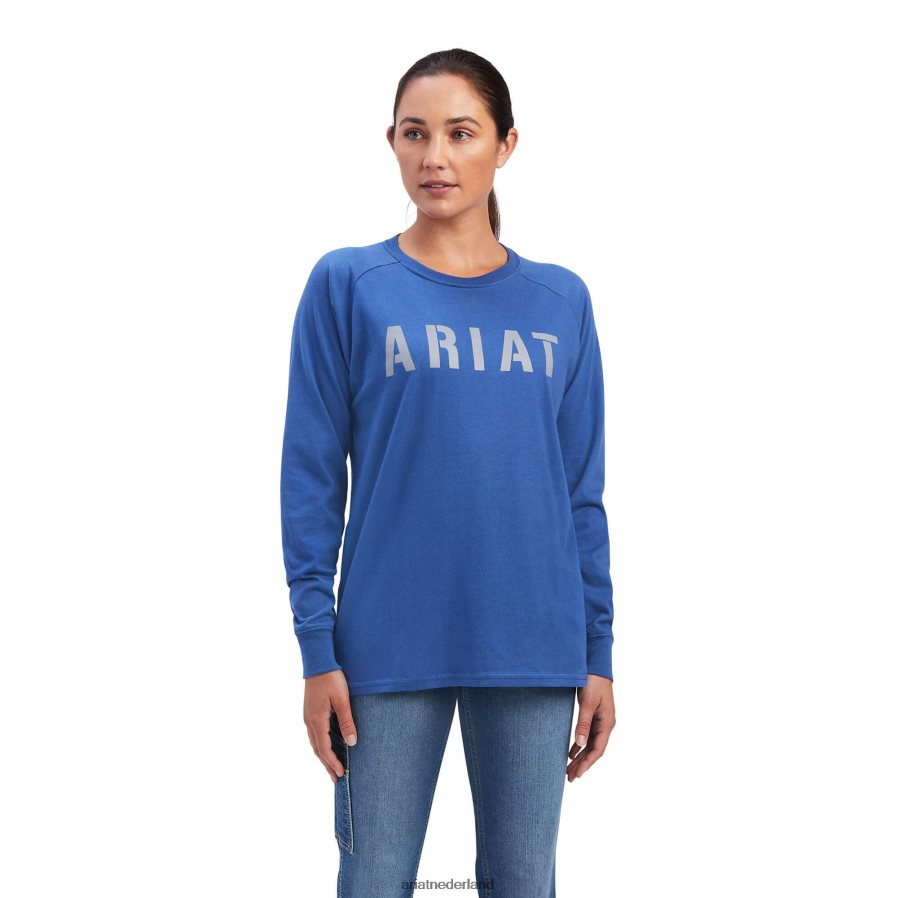 echte marine/legering T-shirt van katoensterk blok Ariat vrouwen topjes PJ26LN3143
