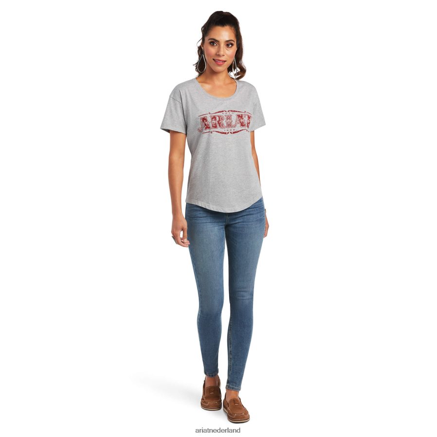 grijs gemêleerd T-shirt met bandana-logo Ariat vrouwen topjes PJ26LN2904