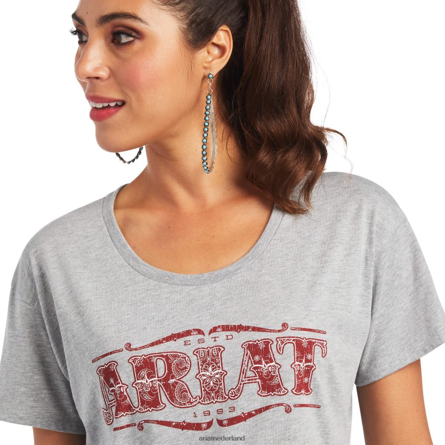 grijs gemêleerd T-shirt met bandana-logo Ariat vrouwen topjes PJ26LN2904