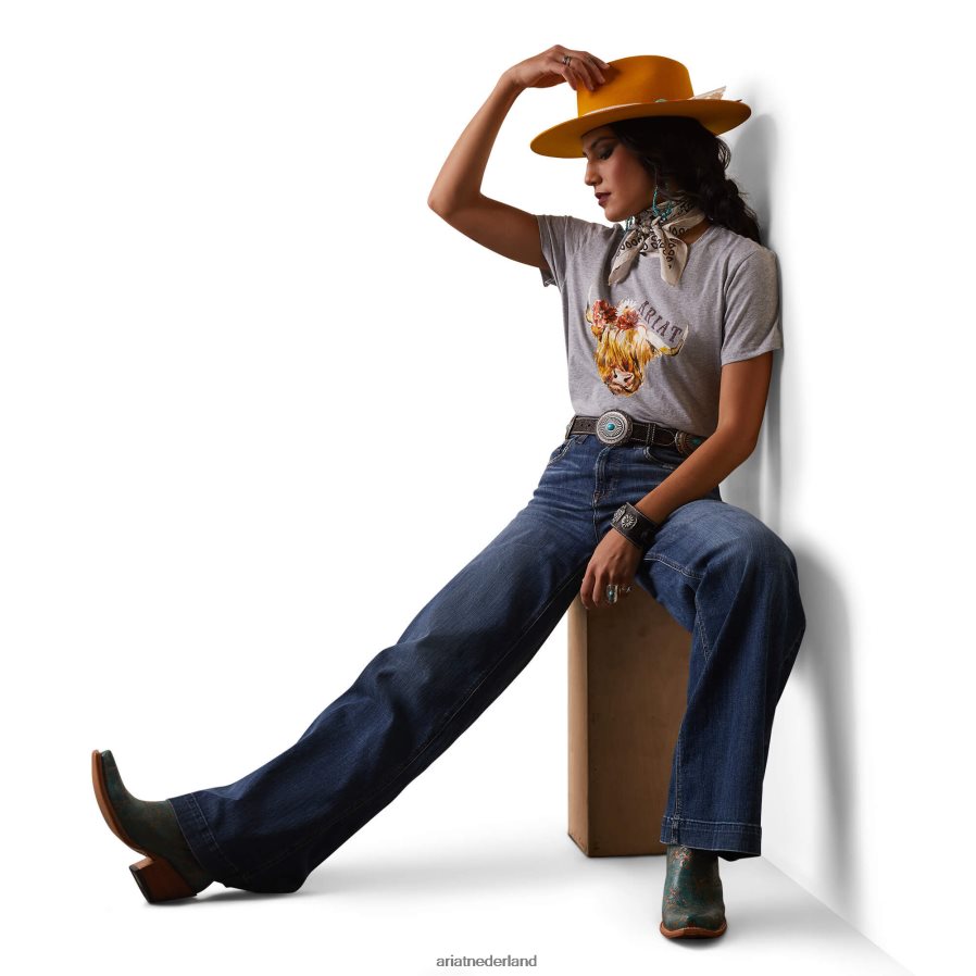 grijs gemêleerd echt Highlander Rose T-shirt Ariat vrouwen topjes PJ26LN2803