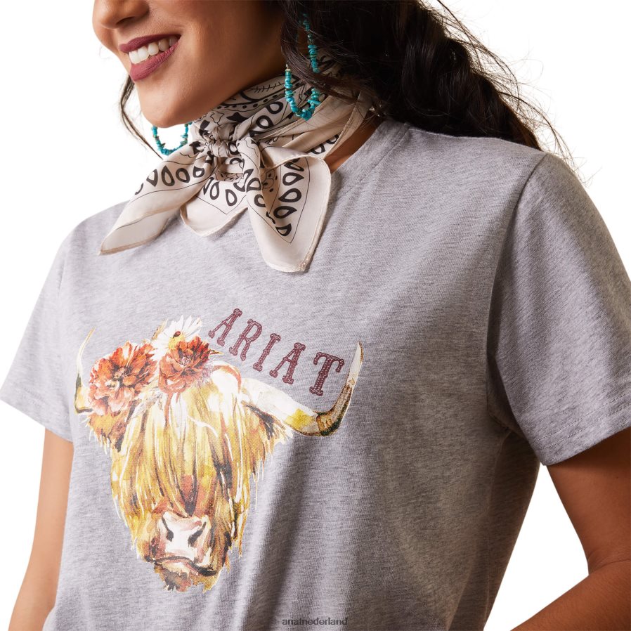 grijs gemêleerd echt Highlander Rose T-shirt Ariat vrouwen topjes PJ26LN2803