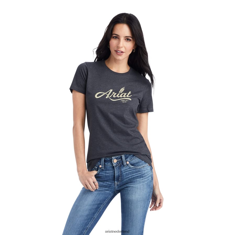 houtskool heide Tarwe script T-shirt Ariat vrouwen topjes PJ26LN2801