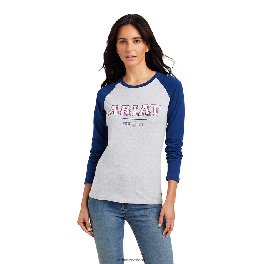 landgoedblauw/grijs gemêleerd Varsity-T-shirt Ariat vrouwen topjes PJ26LN3056