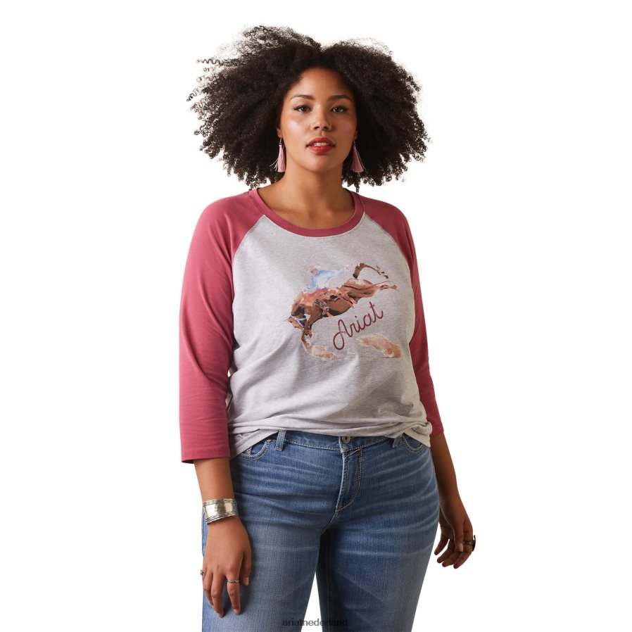 licht gemêleerd grijs/aarderood geschilderde dromen t-shirt Ariat vrouwen topjes PJ26LN2854