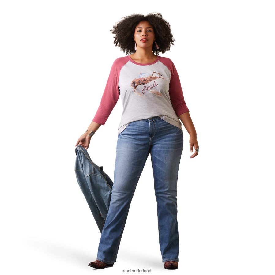 licht gemêleerd grijs/aarderood geschilderde dromen t-shirt Ariat vrouwen topjes PJ26LN2854