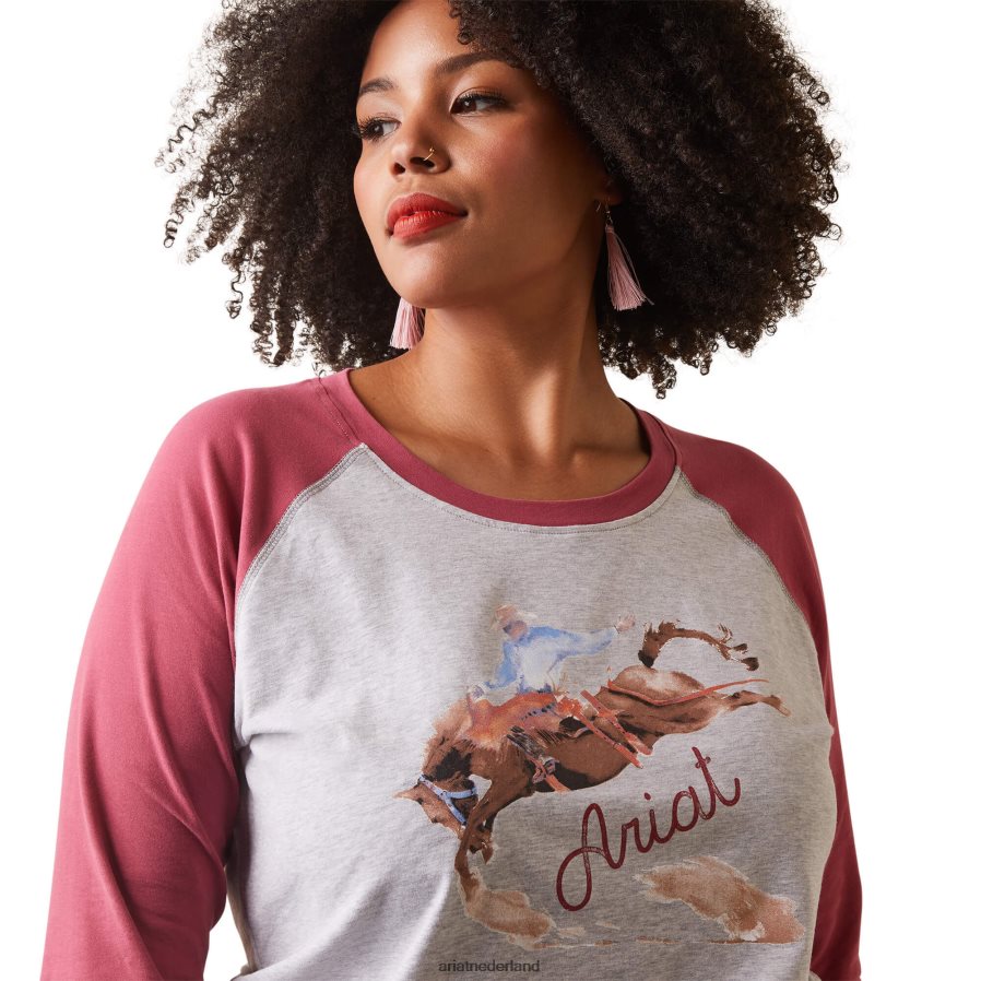 licht gemêleerd grijs/aarderood geschilderde dromen t-shirt Ariat vrouwen topjes PJ26LN2854