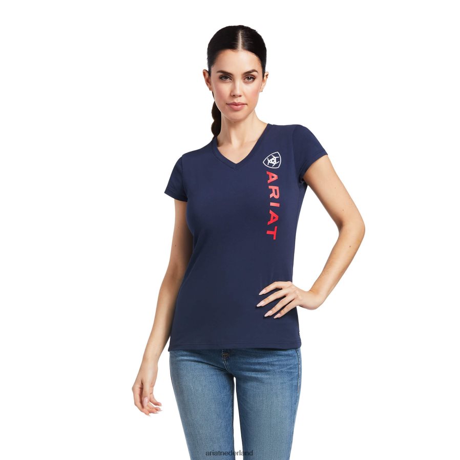 marine T-shirt met verticaal logo Ariat vrouwen topjes PJ26LN2878