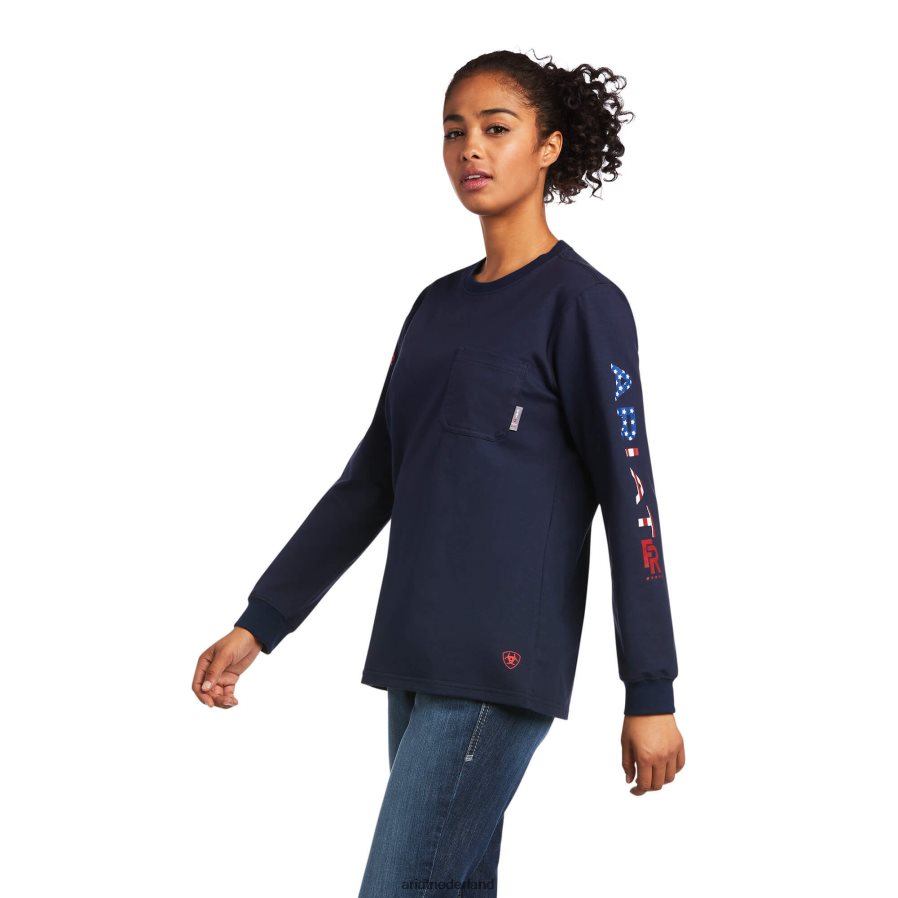 marine/VS fr-stretch-logo-t-shirt Ariat vrouwen topjes PJ26LN3047