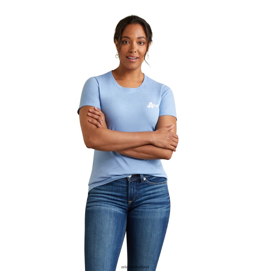 oceaanblauwe heide t-shirt met woestijnvlag Ariat vrouwen topjes PJ26LN2961