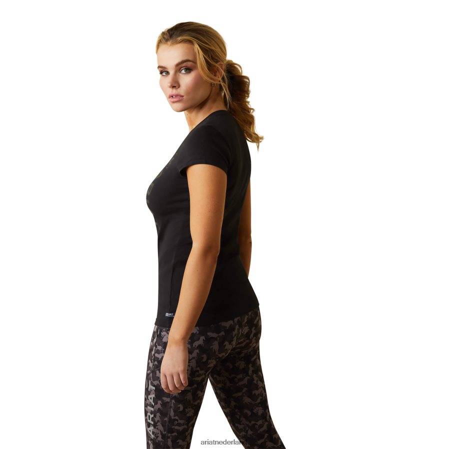 zwart T-shirt met verticaal logo Ariat vrouwen topjes PJ26LN2848